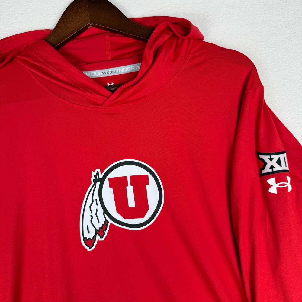 Under Armour Utah Utes Mens L Red Big 12 Hoodie Long Sleeve Shirt 6003122